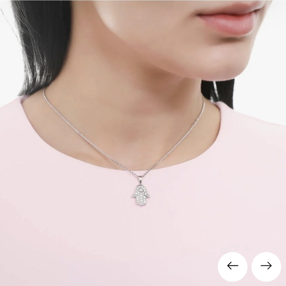 Hamsa Hand CZ Necklace in Sterling Silver - Picture 5 of 7
